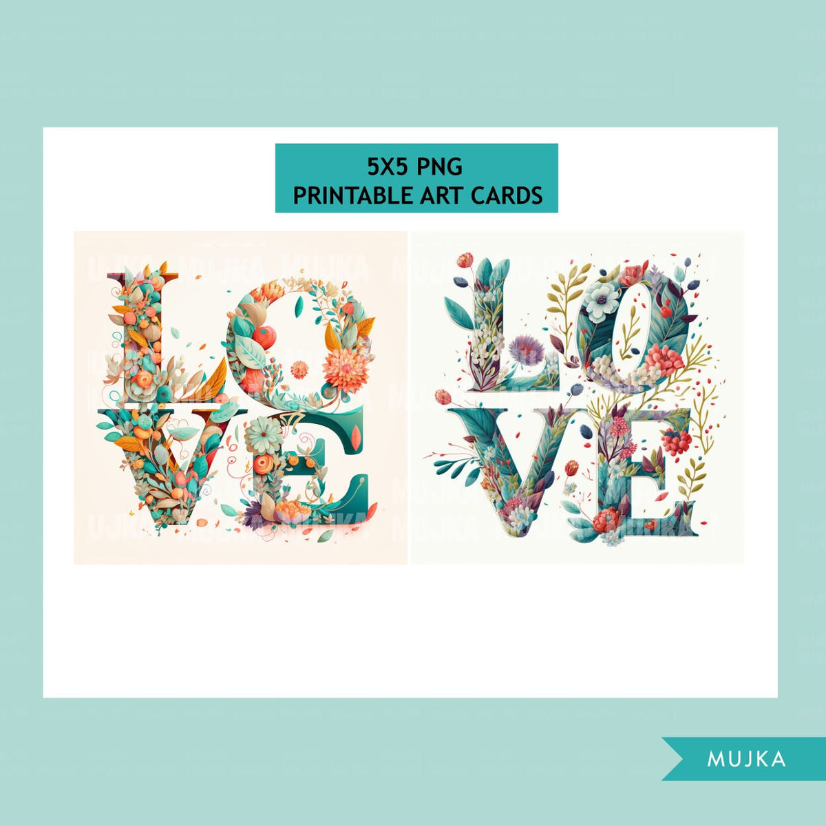 Love cards, printable love stickers, floral prints, floral heart art, –  MUJKA CLIPARTS