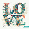 Love cards, printable love stickers, floral prints, love word art, love word printable, love word clip art, love letters png, valentine card