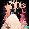 Black couple wall art, black couple printable cards, wedding invitations, bridal shower invitations, bride and groom clipart, black bride valentines