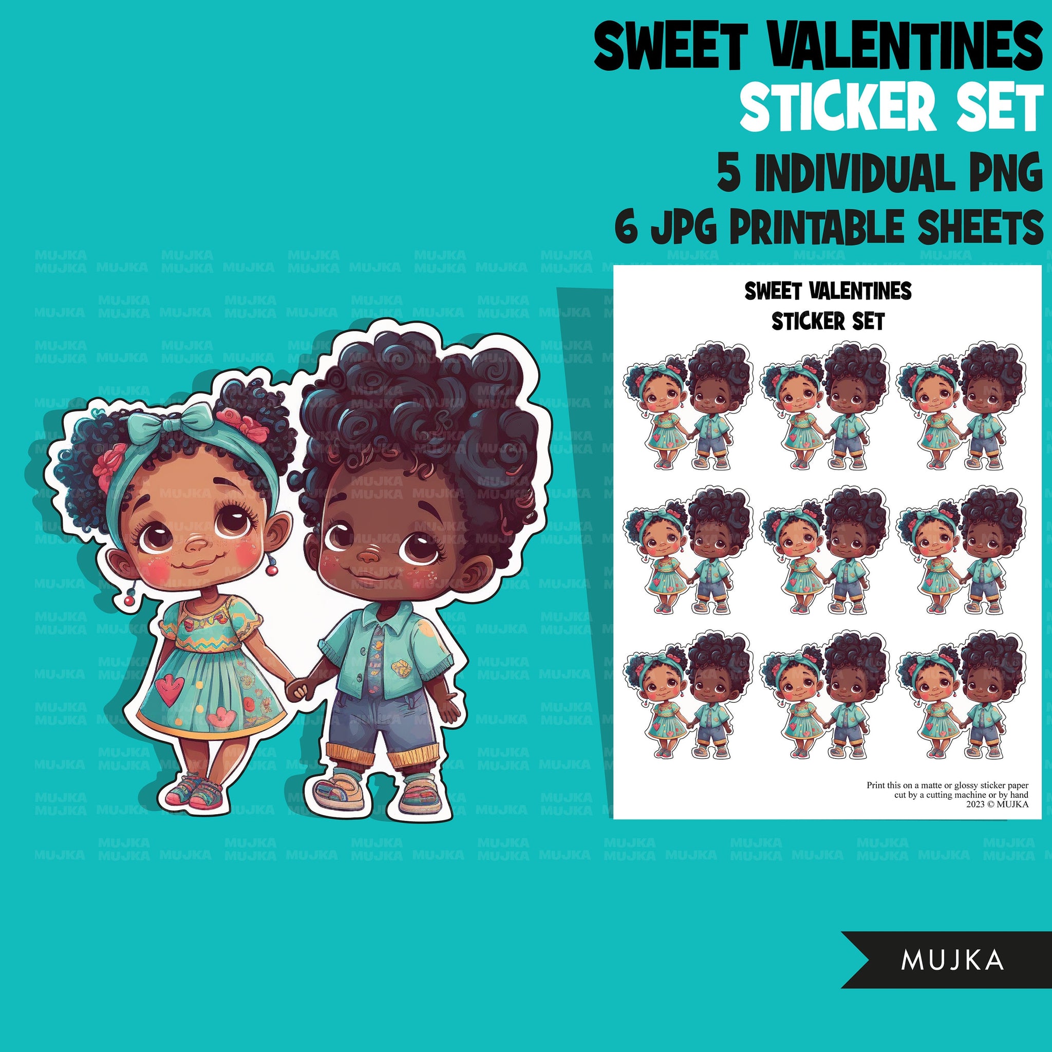 Valentine's Day stickers, Cute black kids stickers, couples png, valentine clipart, valentine, printable stickers, valentines day cute gifts