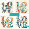 Love cards, printable love stickers, floral prints, love word art, love word printable, love word clip art, love letters png, valentine card