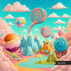 Candy land backgrounds, candy land birthday backdrops, decorations, candy land birthday, candy background, candy land theme, template, png