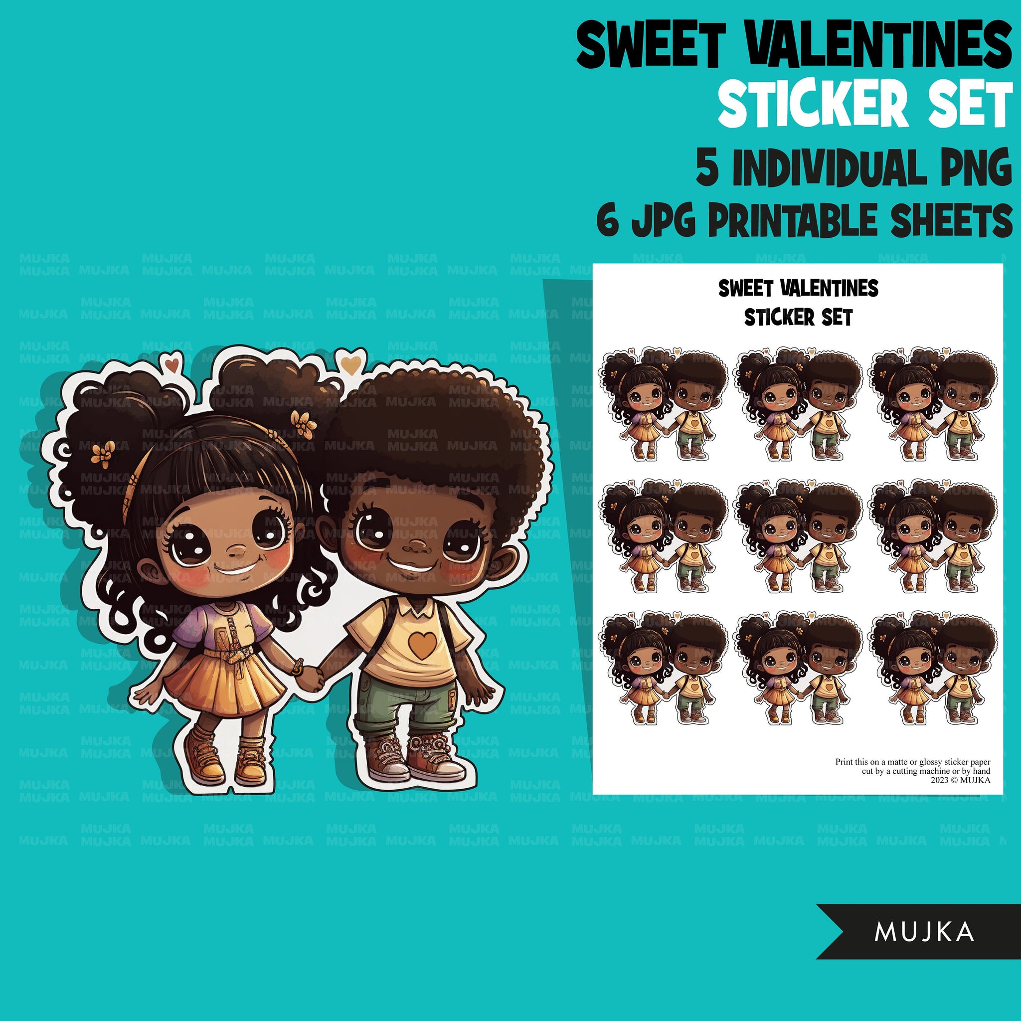 Valentine's Day stickers, Cute black kids stickers, couples png, valentine clipart, valentine, printable stickers, valentines day cute gifts