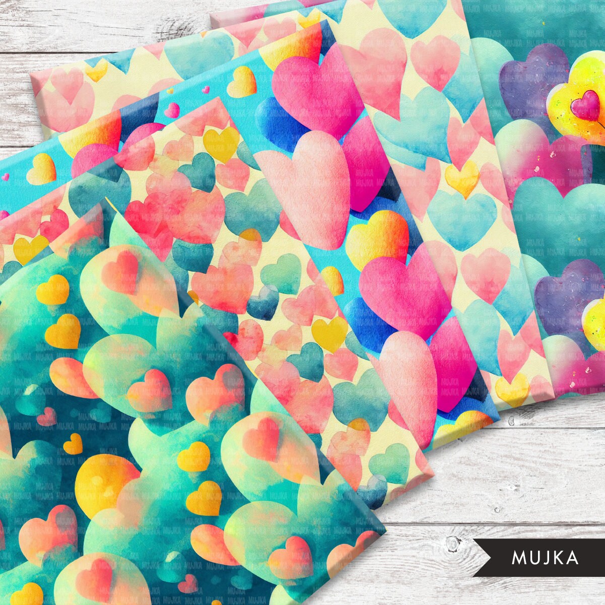 Valentines Day Digital papers, watercolor heart digital paper, valentine seamless pattern, heart pattern, love watercolor digital background