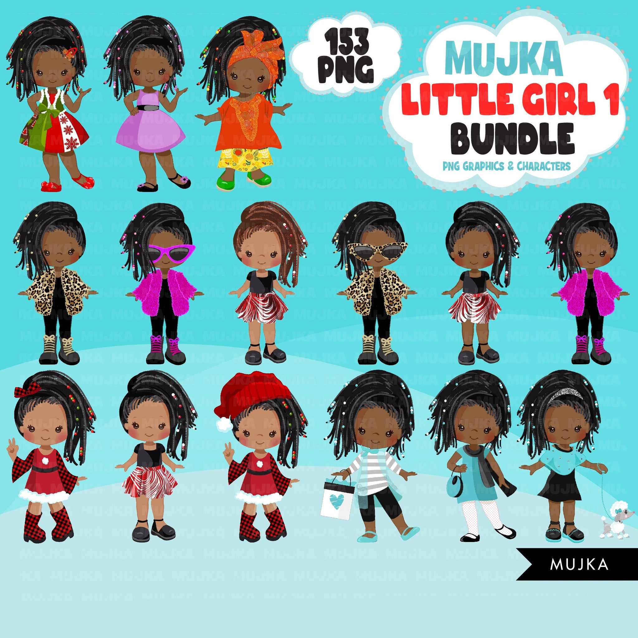 Black girl png Bundle, Black girl magic, black girl art, little girl digital stickers, dreadlocks, cute black girl bundle, planner stickers
