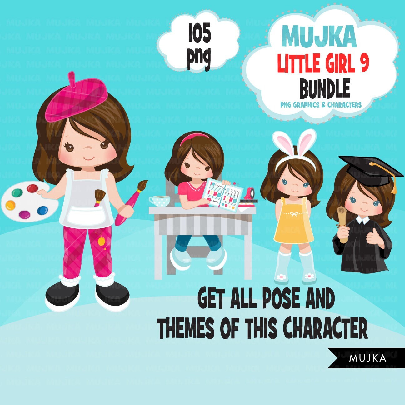 39 Digital cute little Girl Clip Art Set, PNG