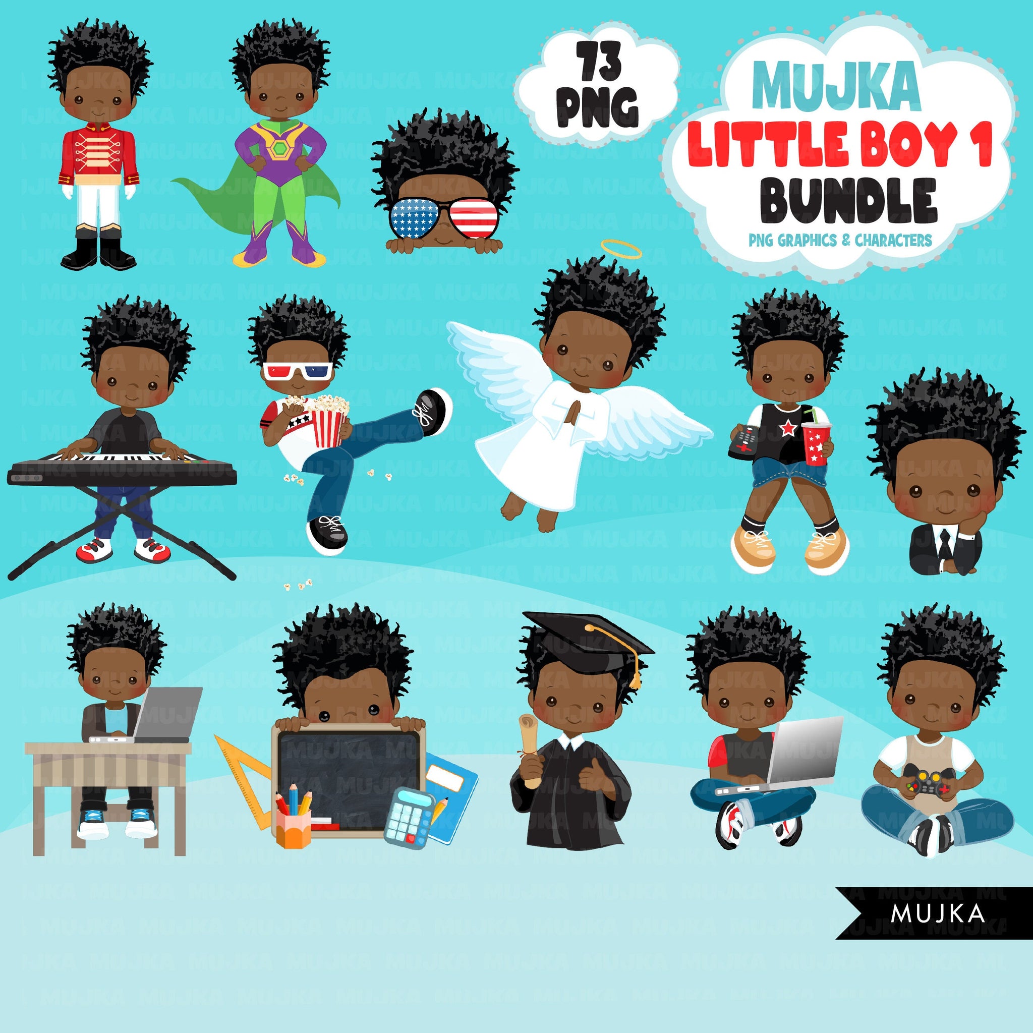 Black boy png Bundle, Black boy magic, black boy art, little boy digital stickers, cute black boy bundle, planner stickers, birthday boy