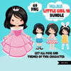Cute girl png Bundle, dark brunette little girl art, little girl digital stickers, birthday graphics, cute girl bundle, planner stickers