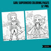 Superhero Coloring Pages, Printable coloring book for girls, Kids Coloring Book, Superhero birthday, instant download PNG black and white