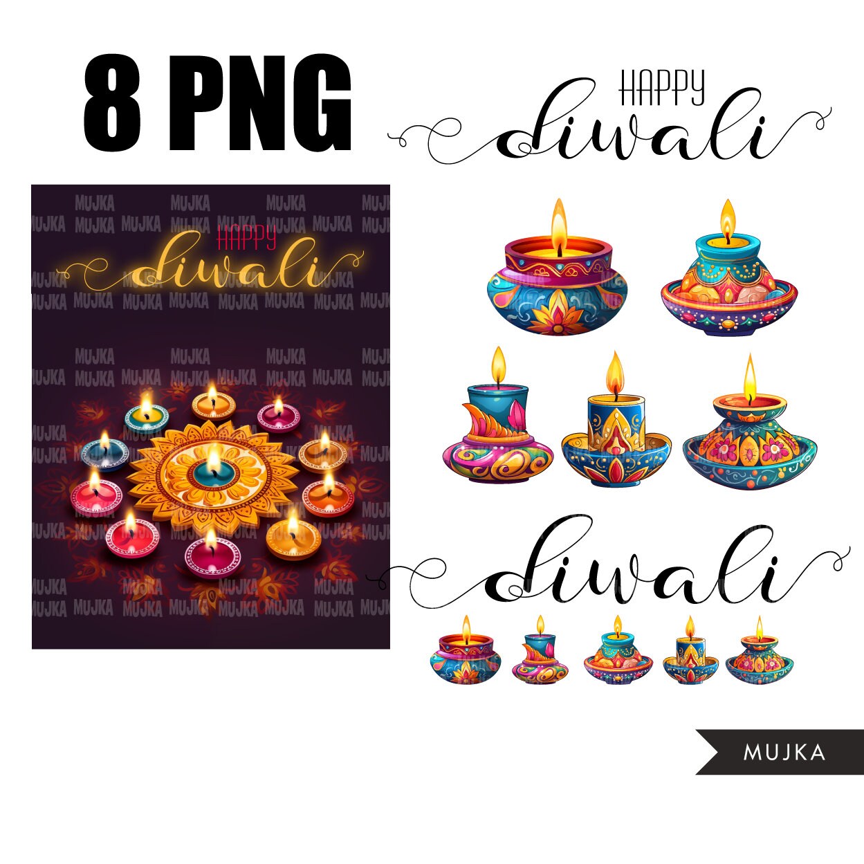 Diwali png, Diwali poster decorations, Diwali clipart, printables, cute candle holders clipart, sublimation party printables, Diwali designs