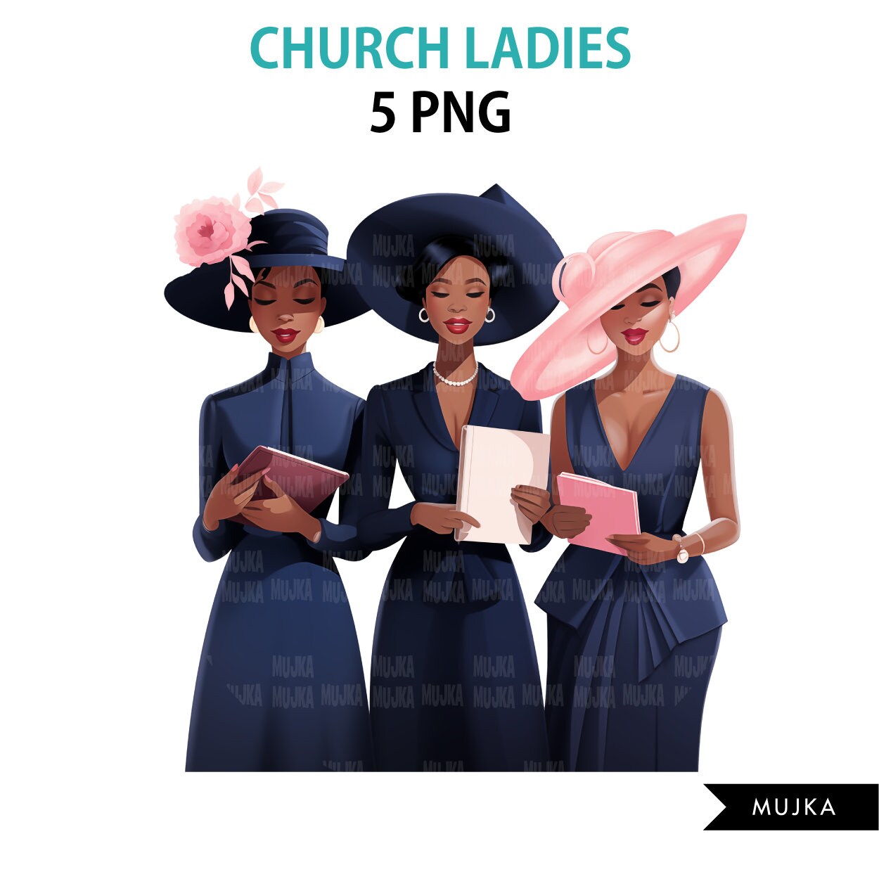 Praying Sisters PNG Clipart, Church Hat, Church Ladies, Religious Black Women, Bible png designs, journal, planner stickers, Bible vibes
