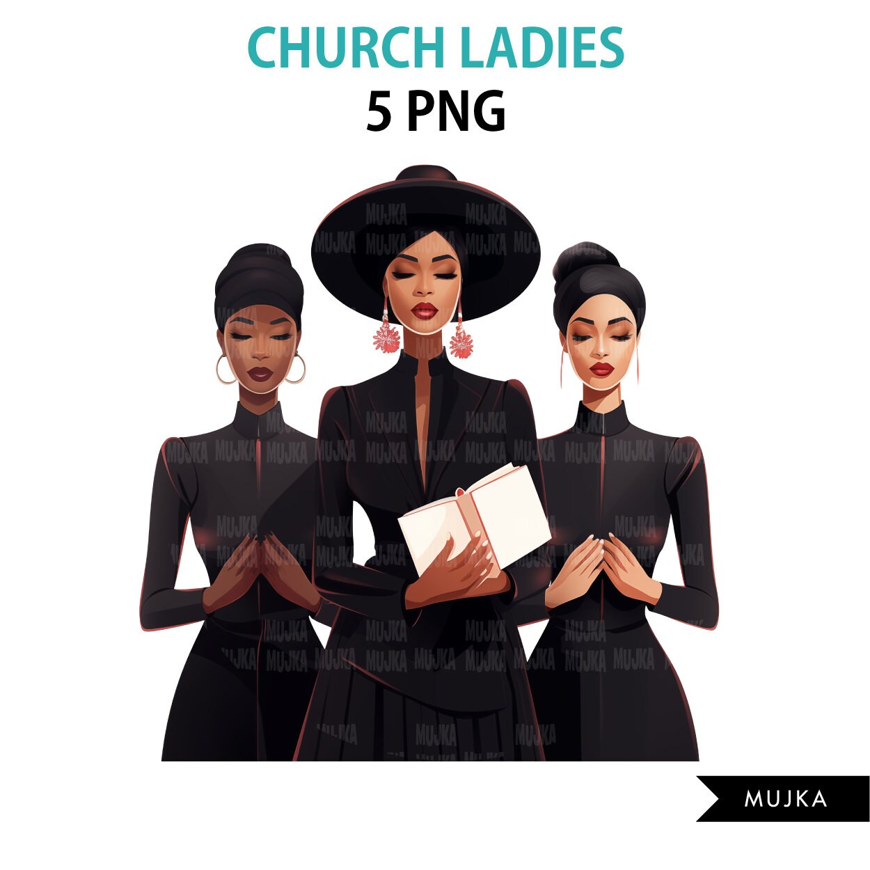 Praying Sisters PNG Clipart, Church Hat, Church Ladies, Religious Black Women, Bible png designs, journal, planner stickers, Bible vibes