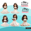 Clipart de Primera Comunión para Niñas, Mi Primera Comunión PNG, biblia, estandarte de comunión, niñas latinas religiosas católicas, arte de pegatinas digitales