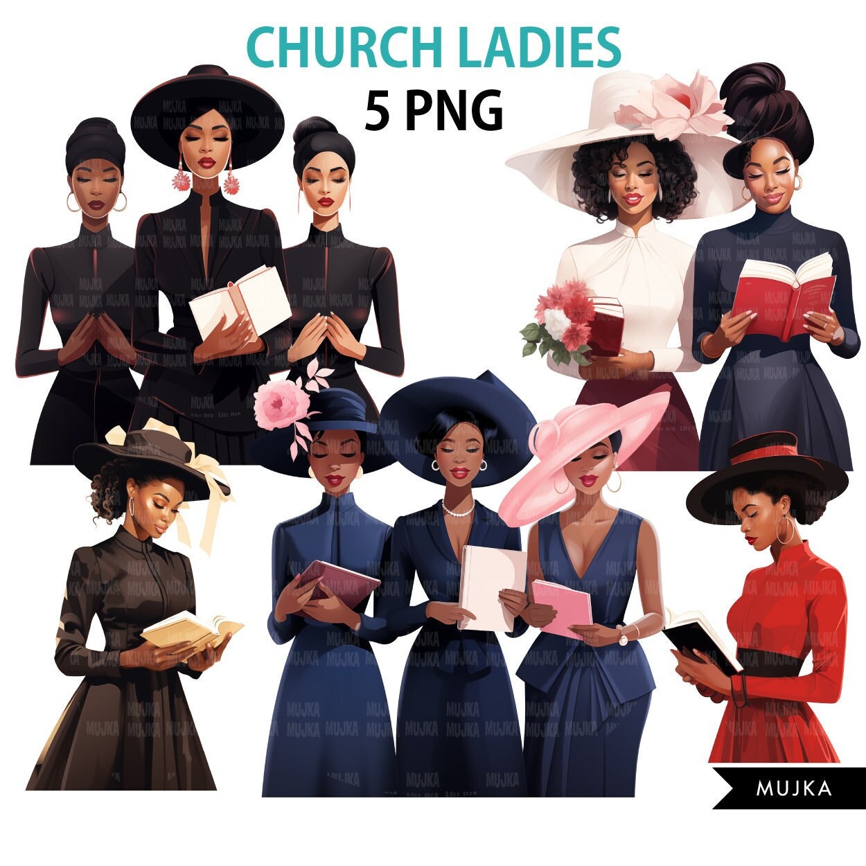 Praying Sisters PNG Clipart, Church Hat, Church Ladies, Religious Black Women, Bible png designs, journal, planner stickers, Bible vibes