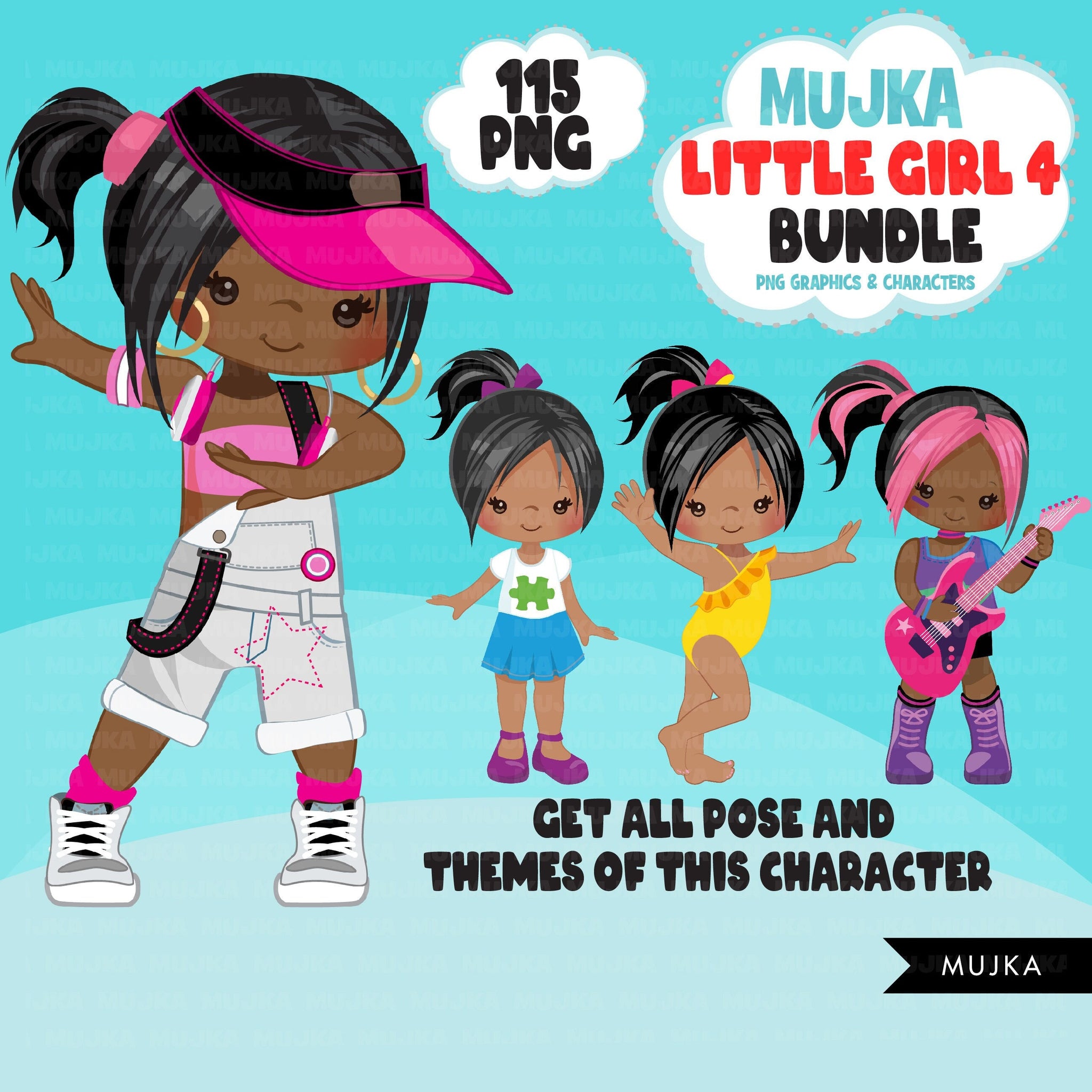 Black girl png Bundle, Latina girl png, Mexican girl art, digital stickers, cute black girl bundle, planner stickers, East Indian girl png