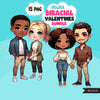 Biracial Couples Valentines PNG Bundle, Biracial Clipart Sublimation designs, Chibi Art Illustrations, Digital download, planner stickers