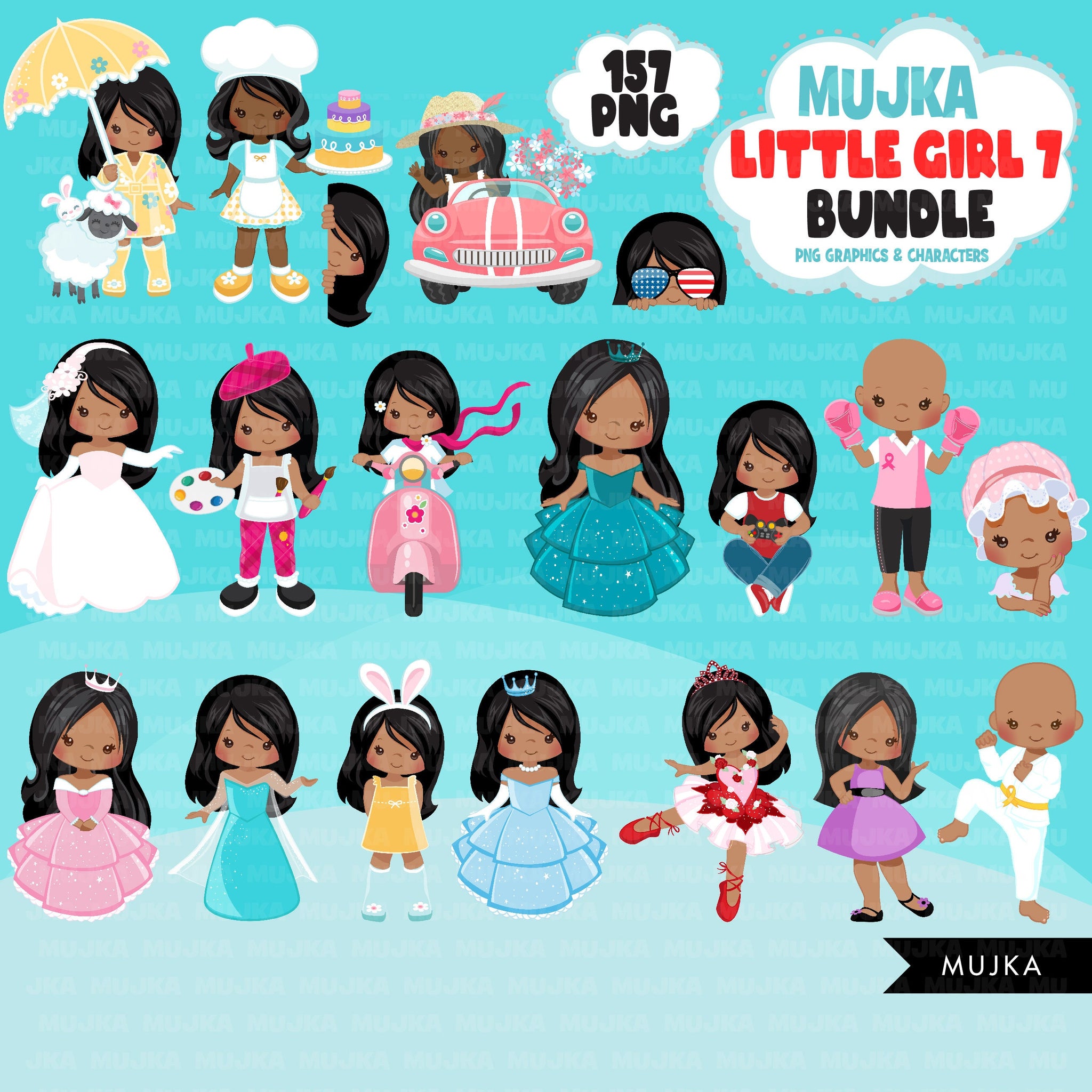 Black girl png Bundle, Latina girl png, Mexican girl art, digital stickers, cute black girl bundle, planner stickers, East Indian girl png