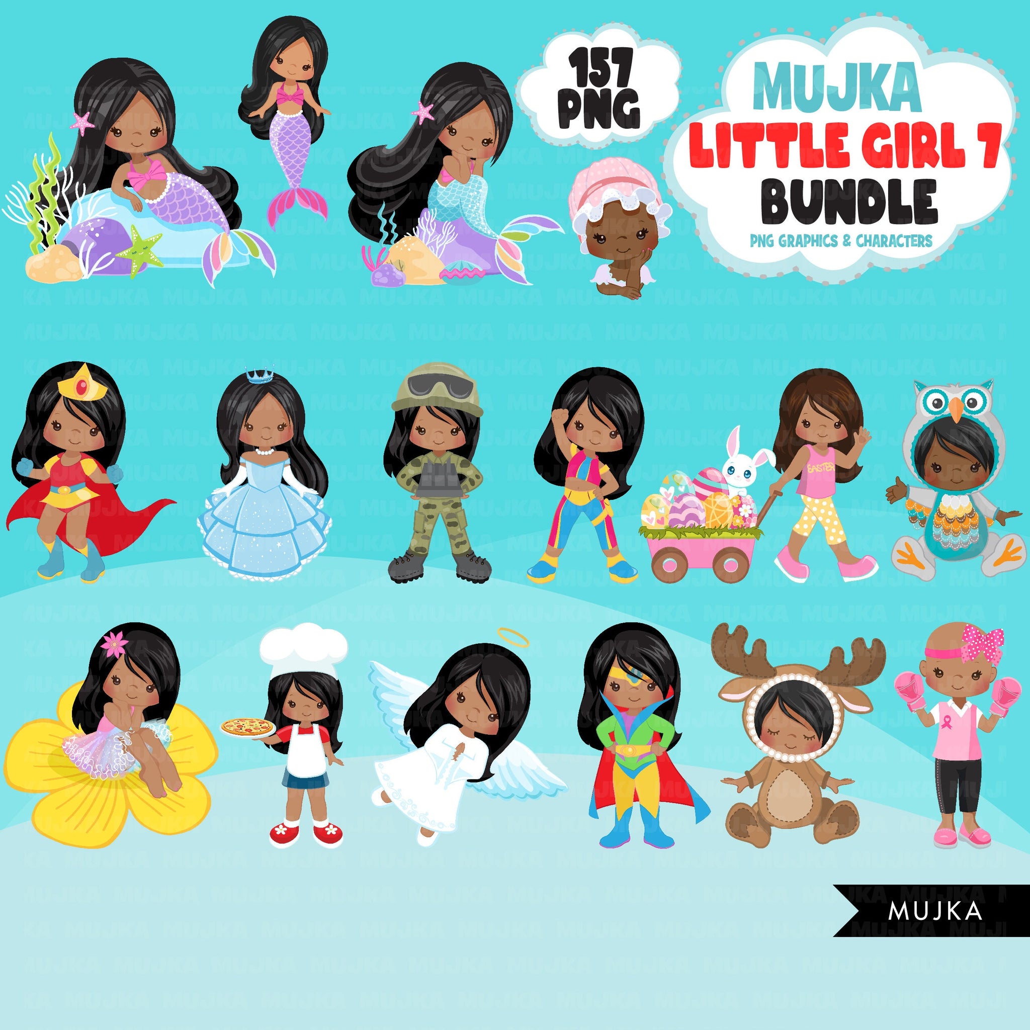 Black girl png Bundle, Latina girl png, Mexican girl art, digital stickers, cute black girl bundle, planner stickers, East Indian girl png