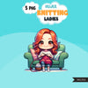 Knitting PNG clipart, Cute knitting girls art, Knitting sublimation designs, logo design, hobby graphics, knitting digital download stickers