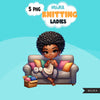 Knitting PNG clipart, Cute Black Latina knitting girls art, Knitting sublimation designs, logo design, hobby digital download stickers