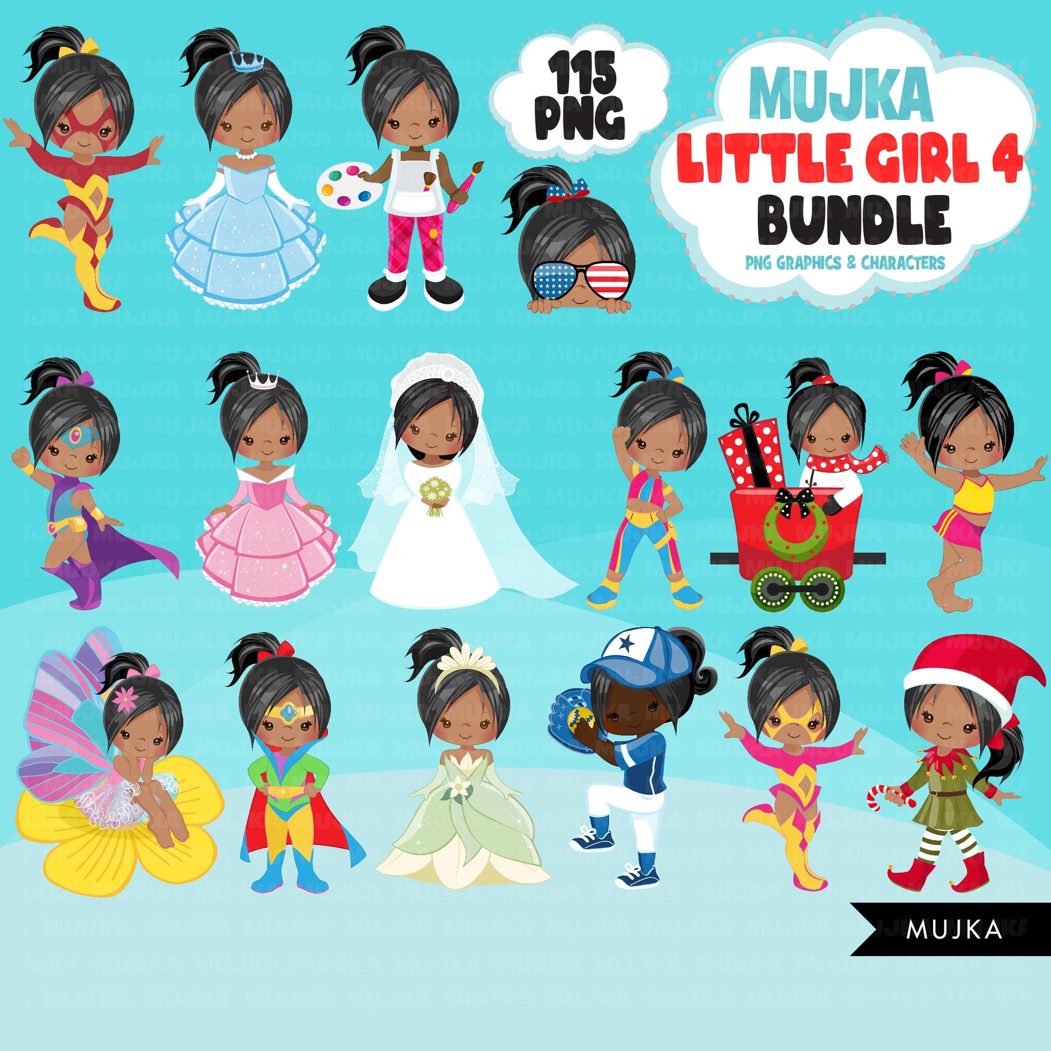 Black girl png Bundle, Latina girl png, Mexican girl art, digital stickers, cute black girl bundle, planner stickers, East Indian girl png