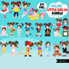 Cute girl png Bundle, Brunette pigtails little girl art, little girl digital stickers, birthday graphics, cute girl bundle, planner stickers