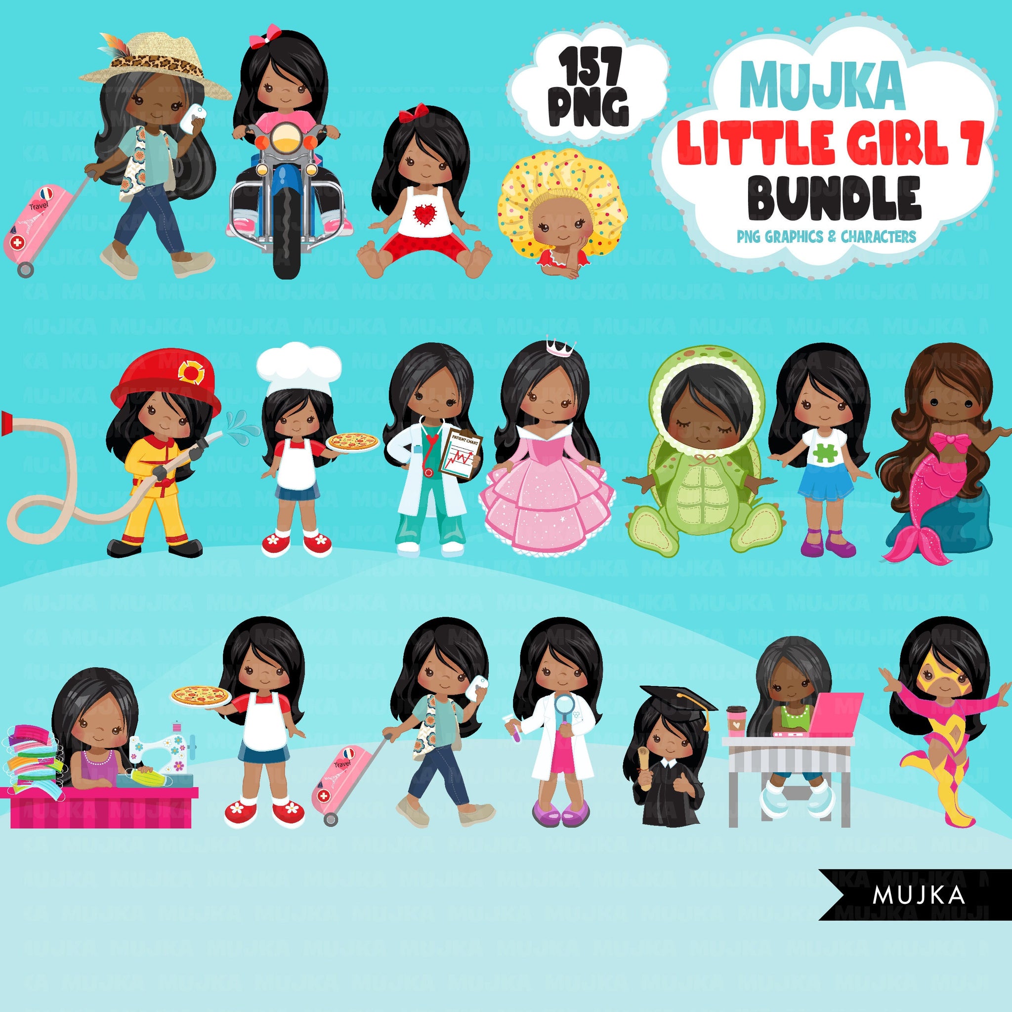 Black girl png Bundle, Latina girl png, Mexican girl art, digital stickers, cute black girl bundle, planner stickers, East Indian girl png