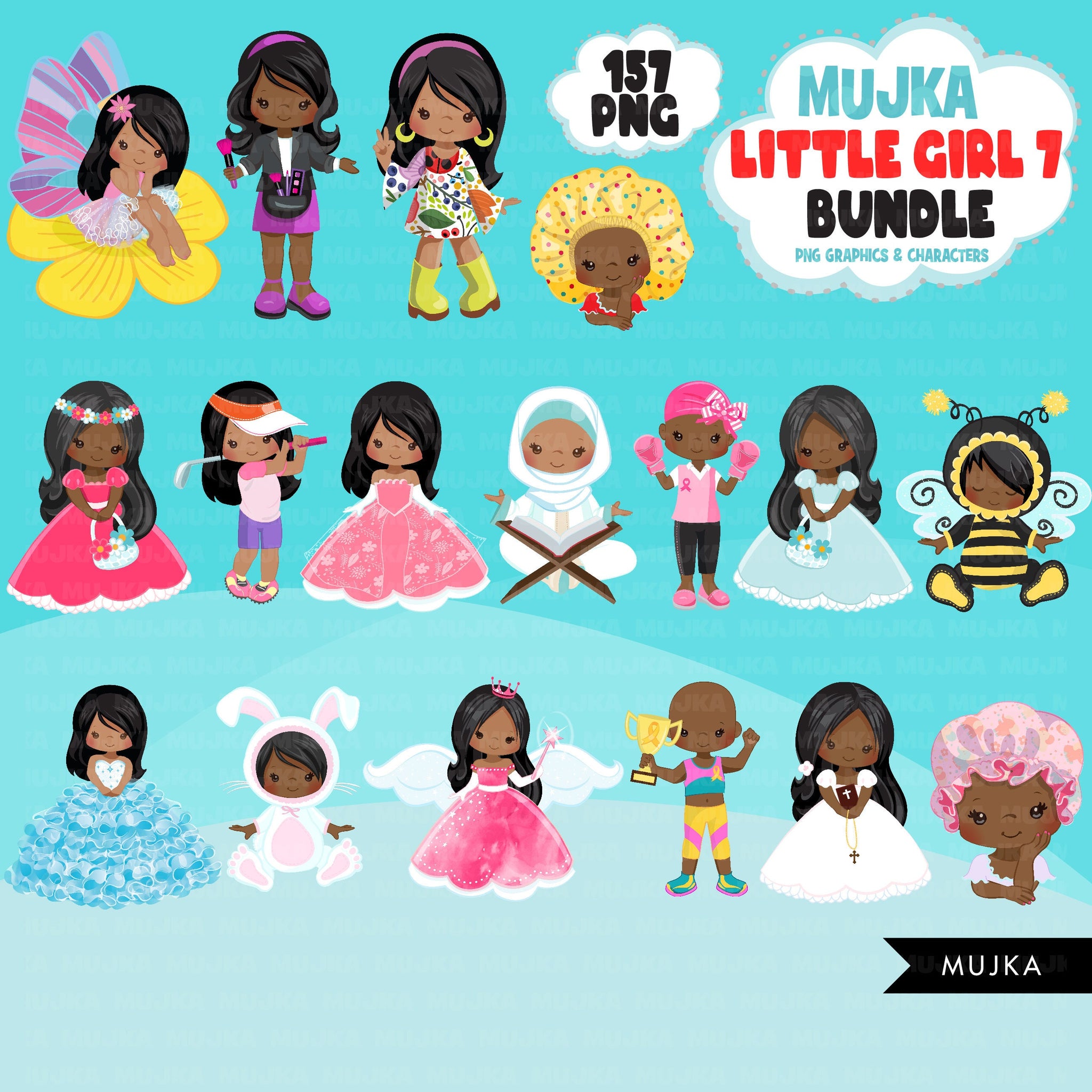 Black girl png Bundle, Latina girl png, Mexican girl art, digital stickers, cute black girl bundle, planner stickers, East Indian girl png