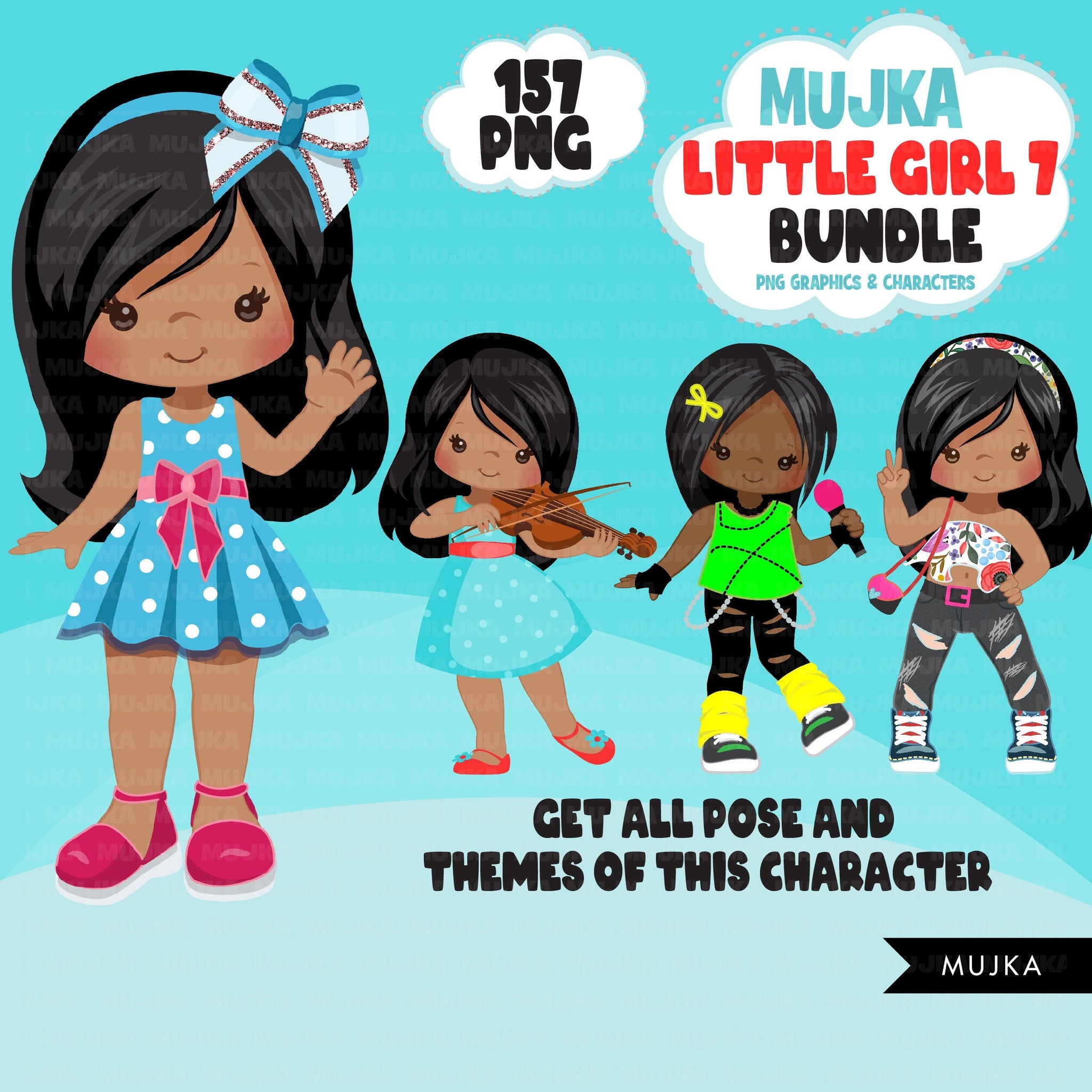 Black girl png Bundle, Latina girl png, Mexican girl art, digital stickers, cute black girl bundle, planner stickers, East Indian girl png