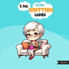 Knitting PNG clipart, Cute knitting girls art, Knitting sublimation designs, logo design, hobby graphics, knitting digital download stickers