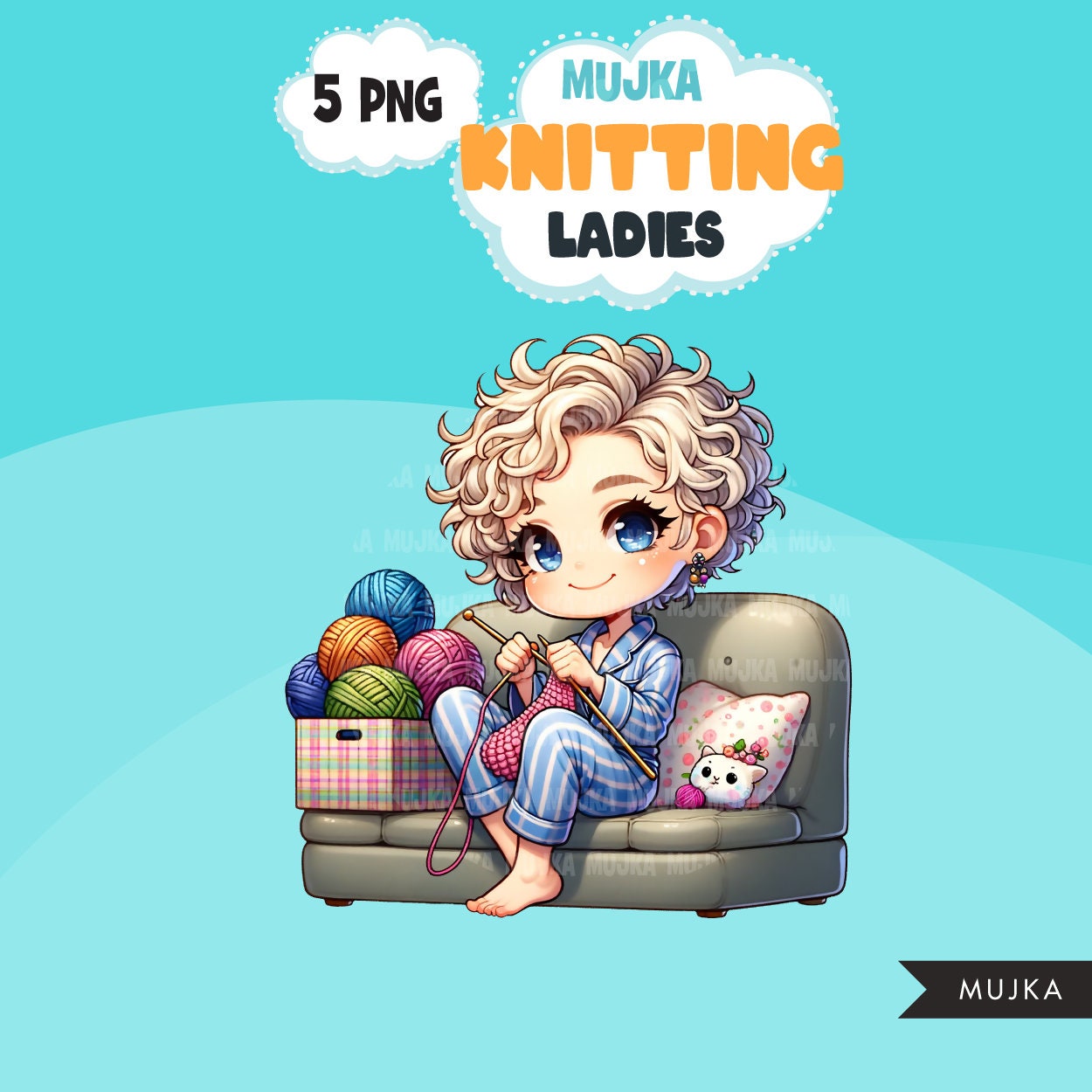 Knitting PNG clipart, Cute knitting girls art, Knitting sublimation designs, logo design, hobby graphics, knitting digital download stickers