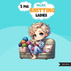 Knitting PNG clipart, Cute knitting girls art, Knitting sublimation designs, logo design, hobby graphics, knitting digital download stickers