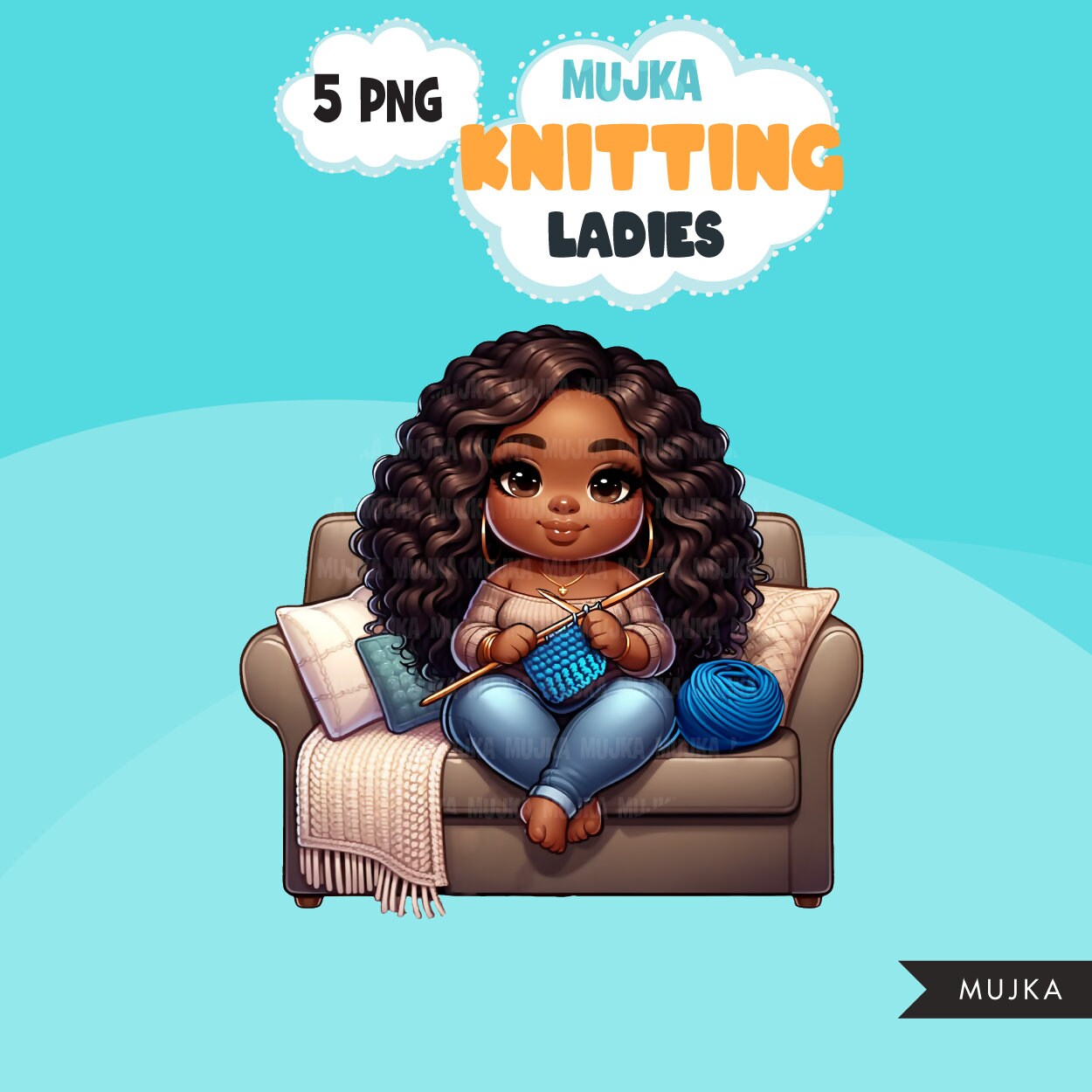 Knitting PNG clipart, Cute Black Latina knitting girls art, Knitting sublimation designs, logo design, hobby digital download stickers