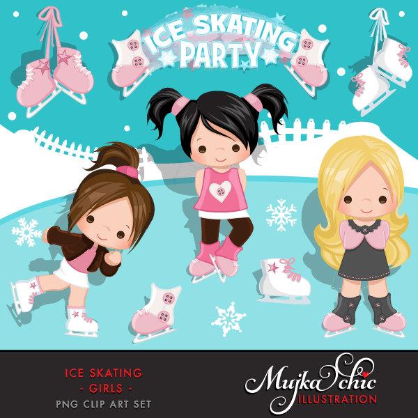 kids ice skating clip art