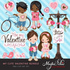 Valentine Clipart and Invitation Bundle with Cute Characters