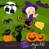 Clipart de brujas y bichos de Halloween, niña