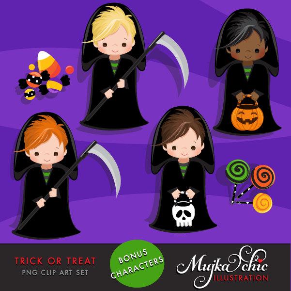 Imágenes prediseñadas de Halloween. Clipart de truco o trato, chicos