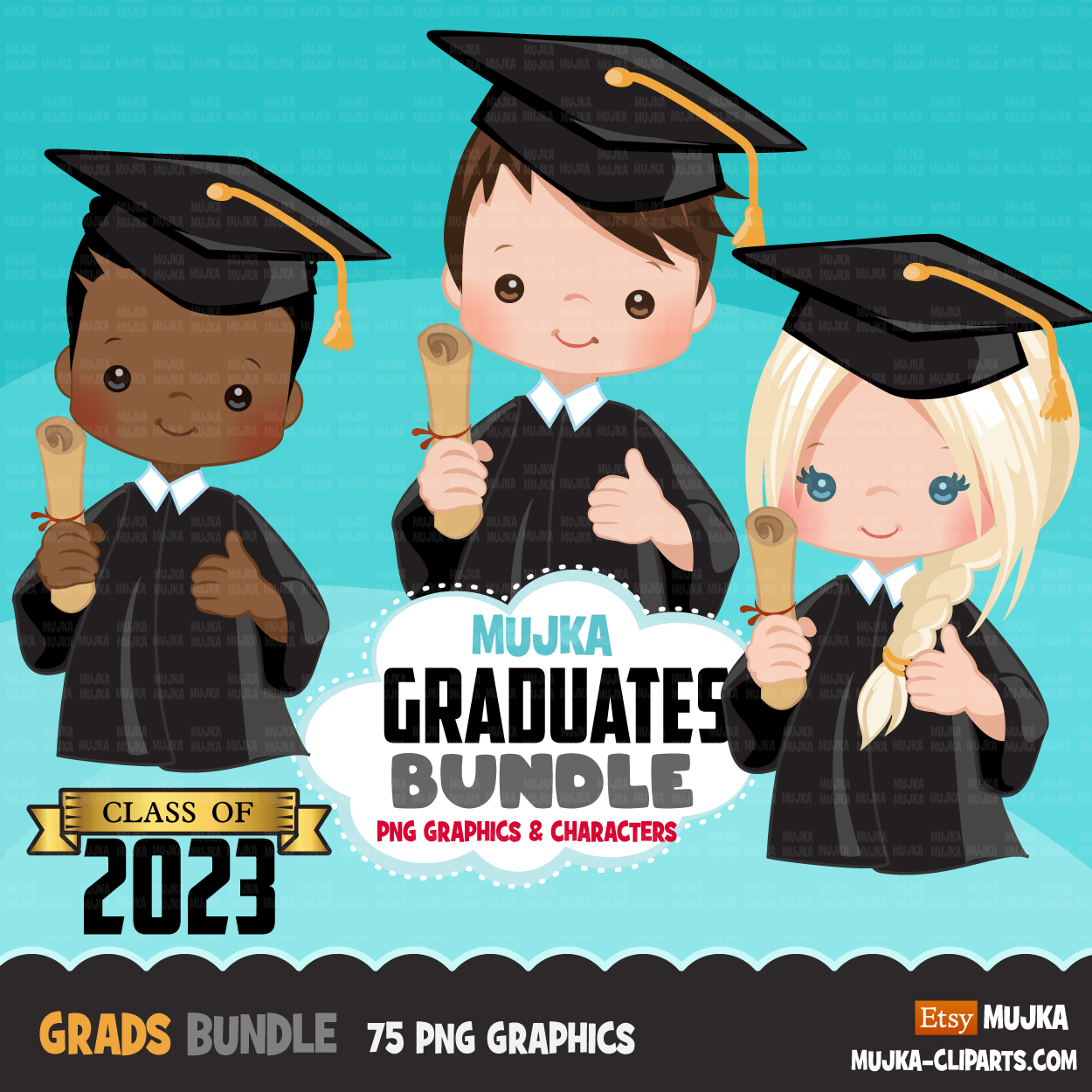Graduation clipart bundle, grads sublimation designs digital download, school clipart class of 2023, png files for cricut, boy, girl
