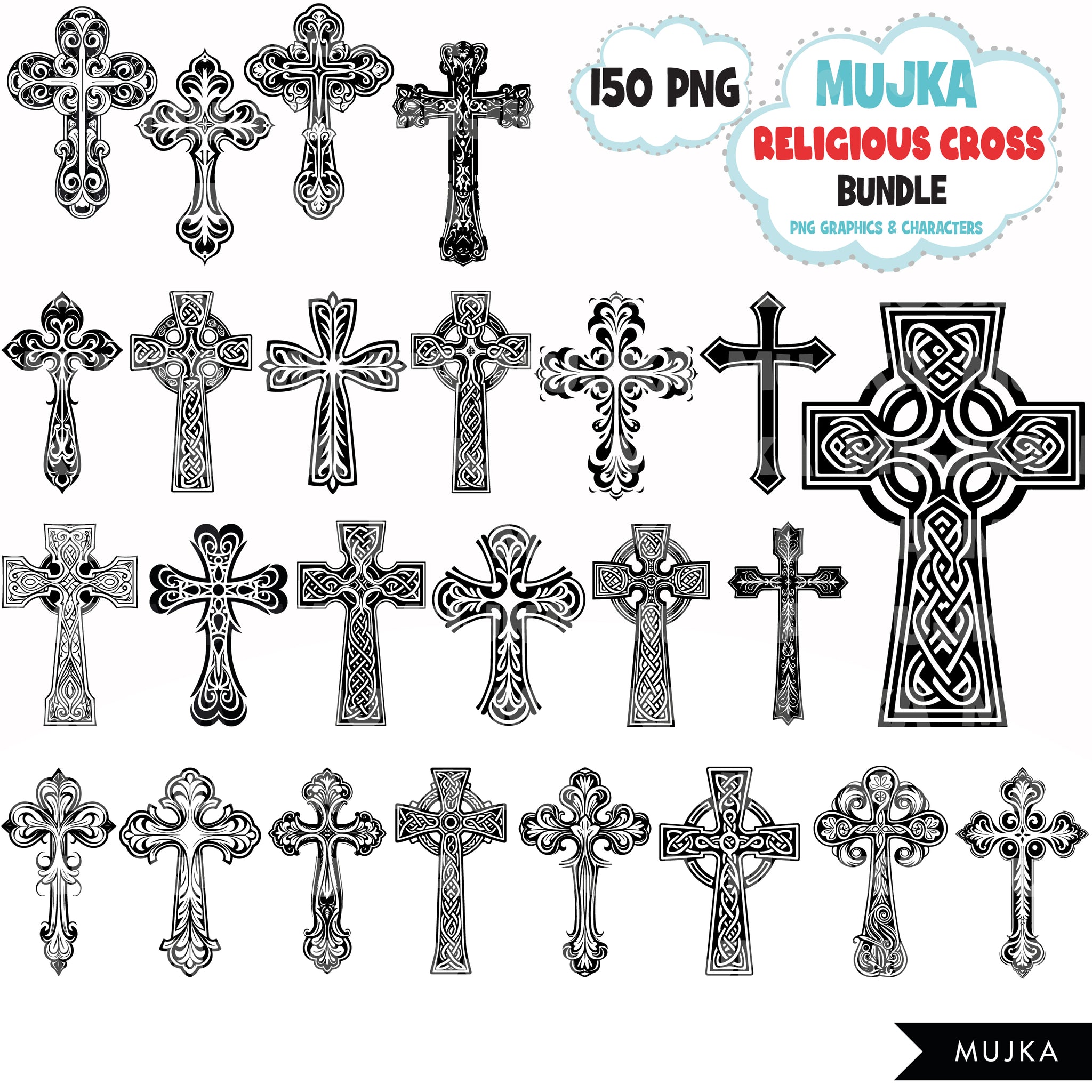 Religious Cross PNG Bundle, Christian png, Cross clipart, Catholic png