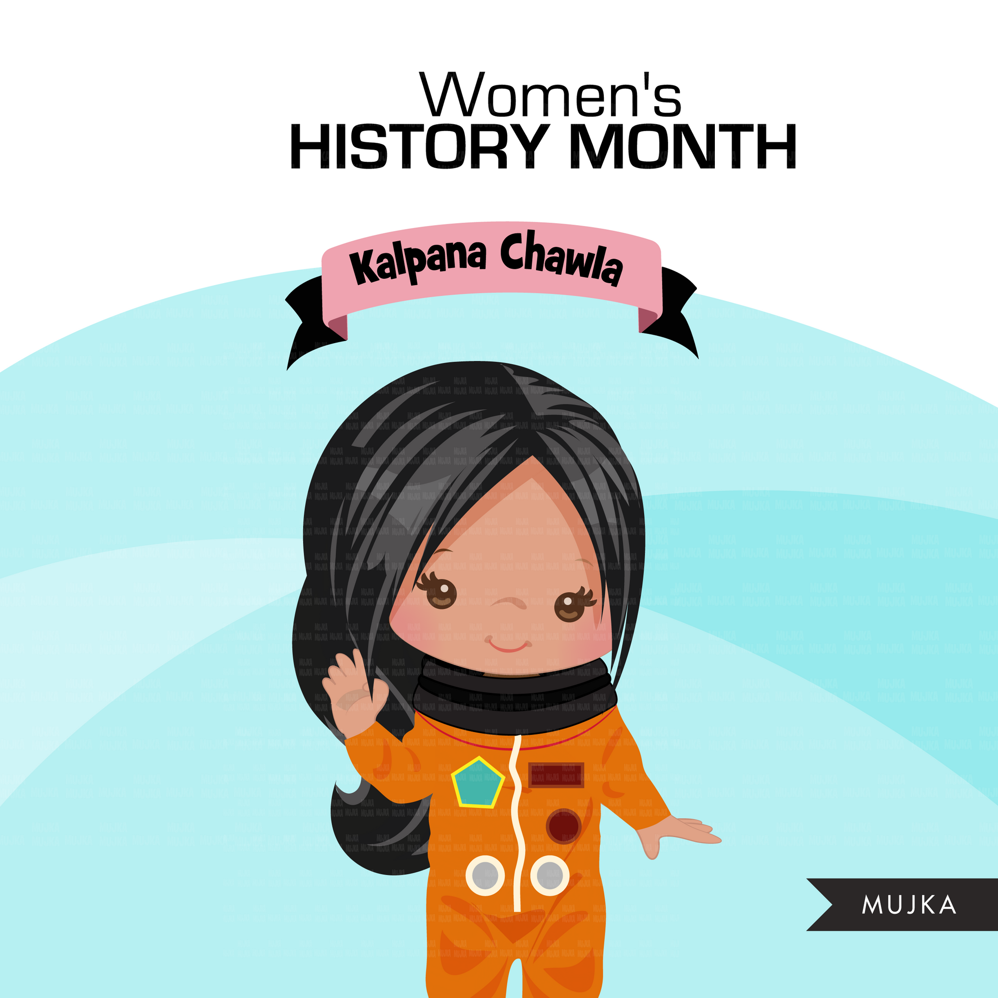 Women's History Month figures PNG clipart bundle, Marie Curie, Ada Lovelace, Mother Teresa, Virginia Woolf, Rosa Parks, Anne Frank image PNG