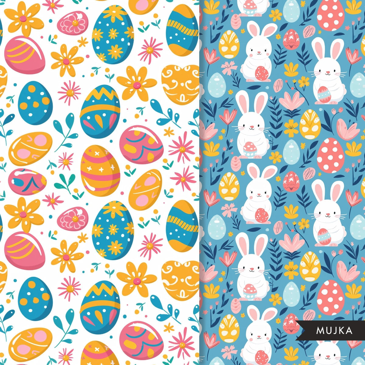 Easter digital papers, Easter egg and florals printable papers, scrapbooking papers, easter egg patterns, seamless, cute easter backgrounds