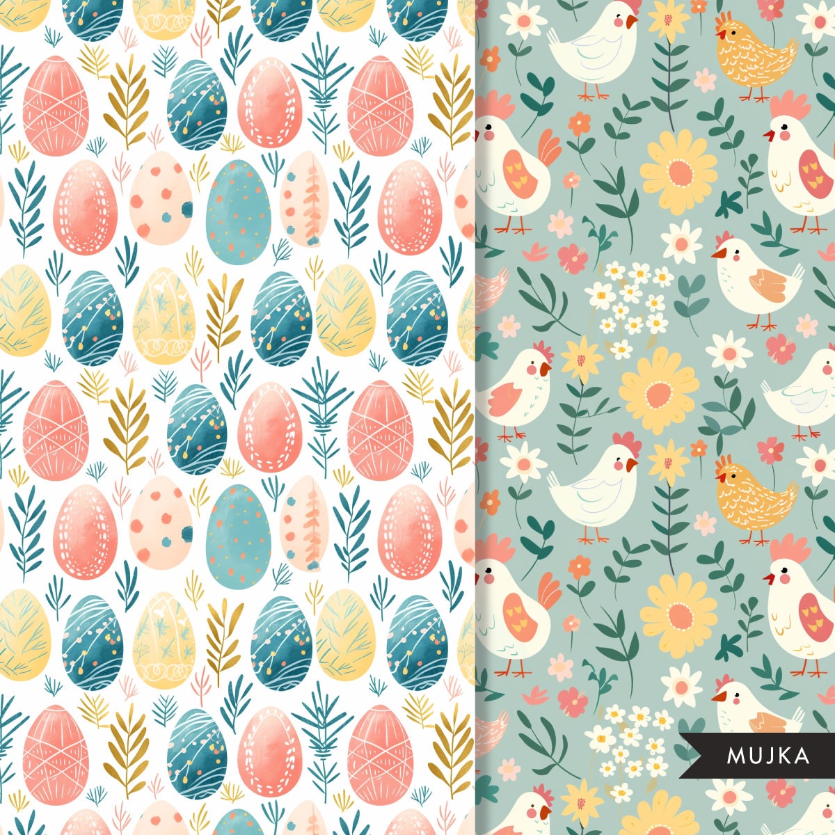 Easter Digital Pattern Easter digital papers, Easter egg and florals printable papers, scrapb ...