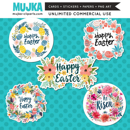 Easter Stickers, printable stickers, Sublimation designs, Religious Stickers, floral stickers, PNG Digital download, Floral Easter Frames