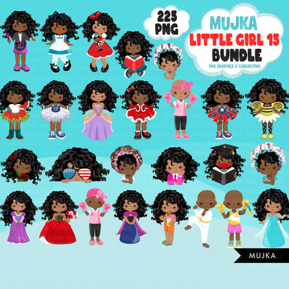 Pacote de clipart Afro Girl PNG, arte fofa de garota negra, adesivos fofos de planejador digital, gráficos de professores, ensino em casa, imprimíveis educacionais
