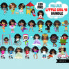 Pacote de clipart Afro Girl PNG, arte fofa de garota negra, adesivos fofos de planejador digital, gráficos de professores, ensino em casa, imprimíveis educacionais