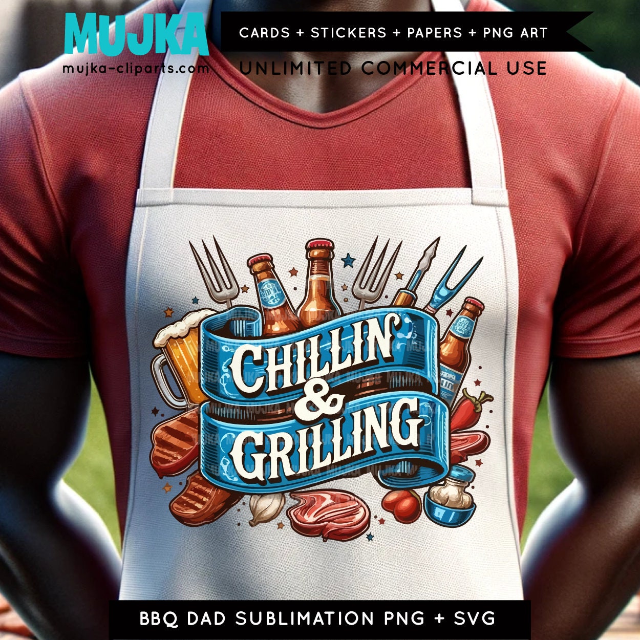 Chillin And Grilling Png SVG, King of the grill, Grill Master, Sublimation Design, BBQ Dad SVG, Apron Png, Father's day Gift, Barbeque Apron