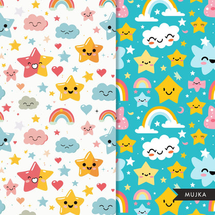 Cute Rainbow Digital papers, Kawaii baby seamless background, nursery background printable pattern, baby digital background, scrapbook paper