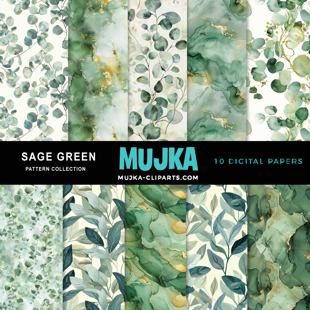 Sage Green Floral Digital Paper, Eucalyptus Seamless Patterns, Alcohol ink Sublimation Digital Download, PNG, Watercolor Scrapbook Papers