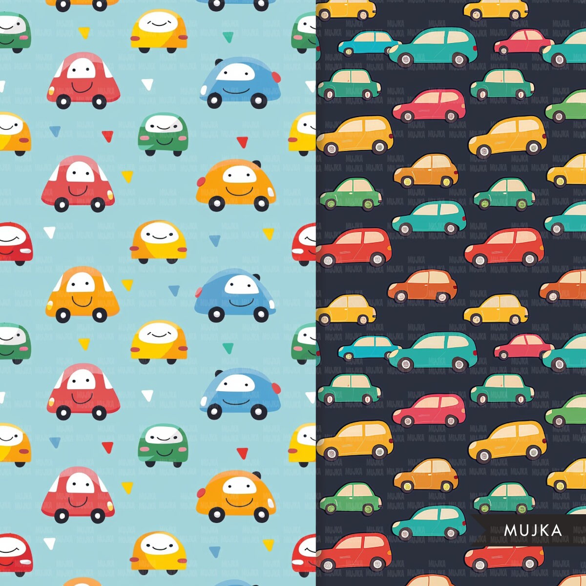 Cute Cars Digital papers, Kawaii baby seamless background, nursery background printable pattern, baby digital background, scrapbook paper