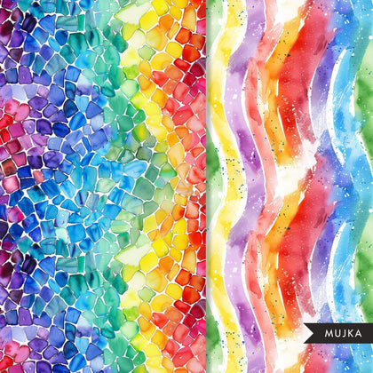 Rainbow Digital papers, Watercolor pride month background, watercolor seamless printable pattern, lgbtq digital background, scrapbook papers